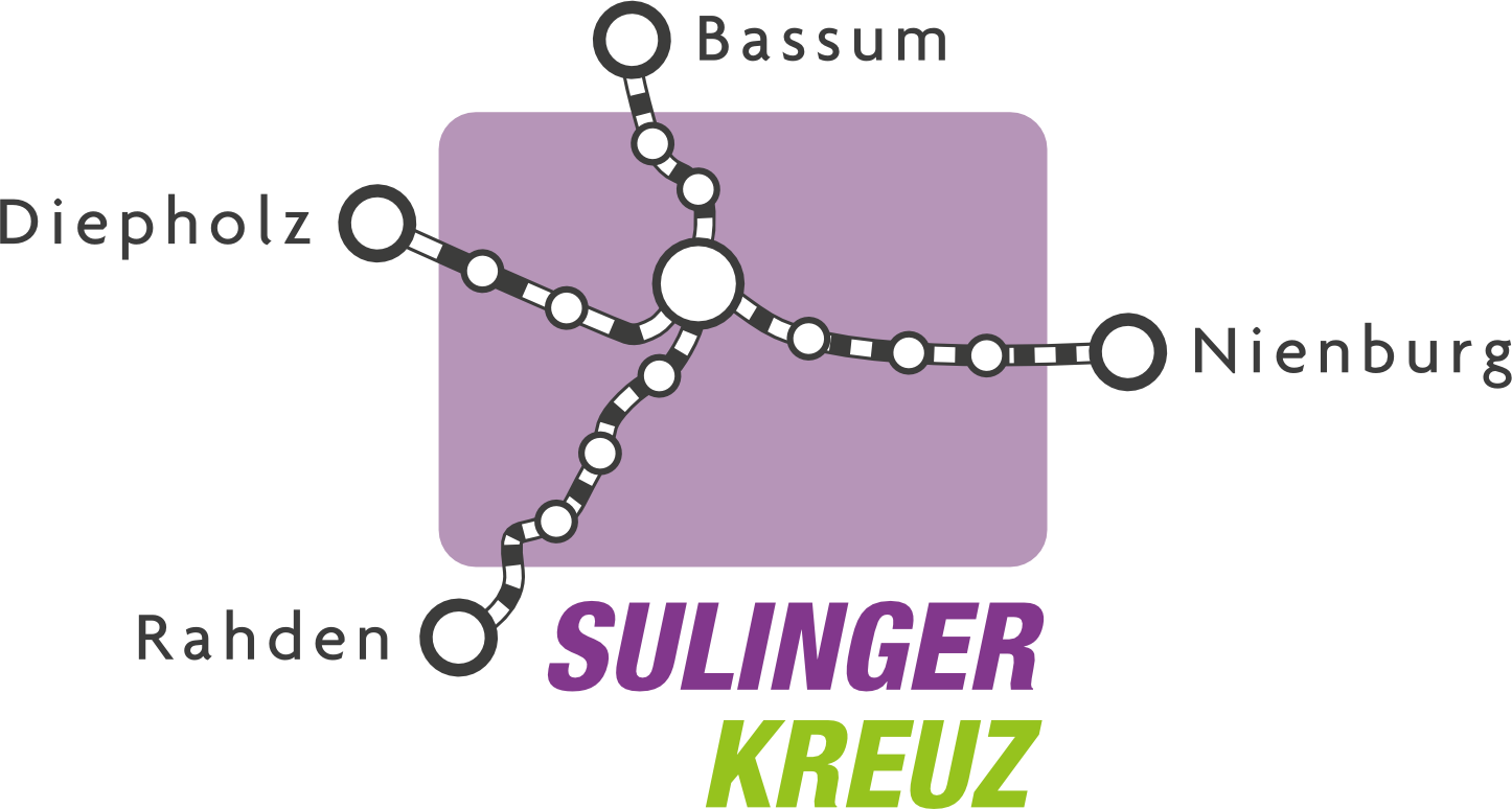 Logo Sulinger Kreuz: Nord-Süd-Achse Bünde nach Bassum und Ost-West-Strecke Diepholz nach Sulingen