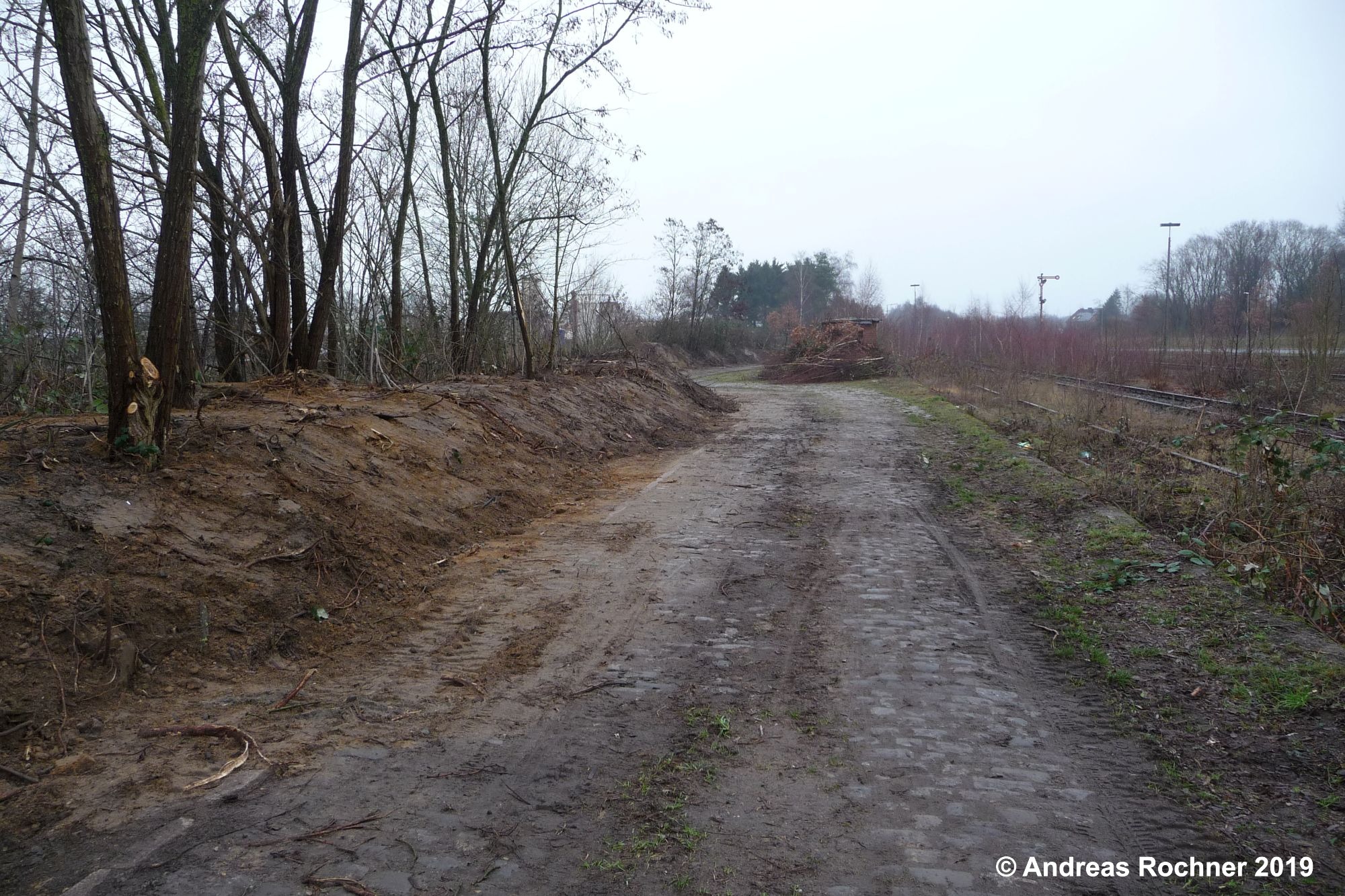 Blick auf die Zuwegung zum Stellwerk nach der Herstellung der Böschung links