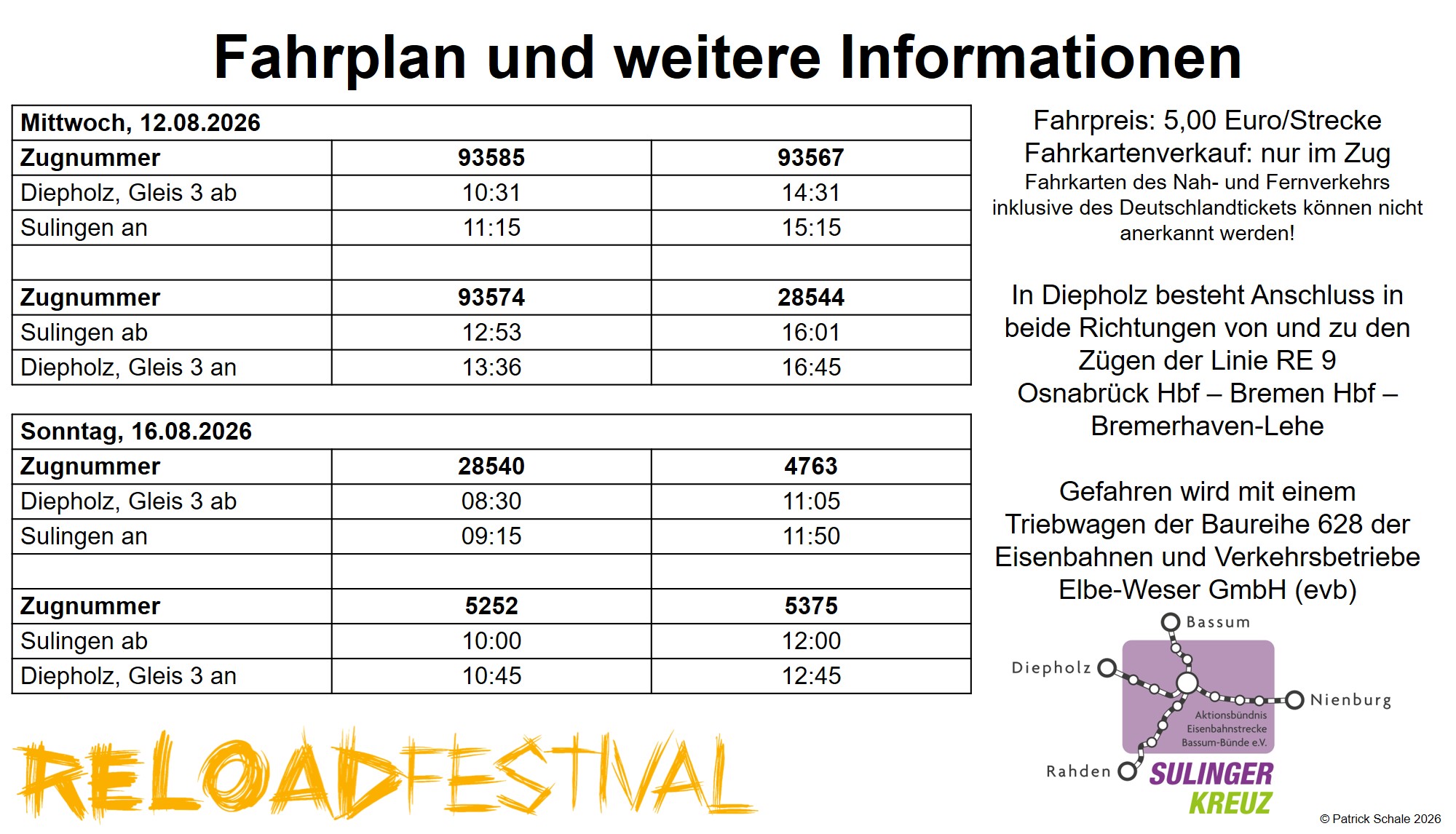 Fahrplan und weitere Informationen Sonderzugverkehr Reload Festival 2026